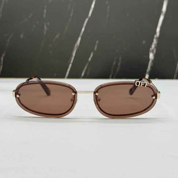 NEW OFF-WHITE OERI13M MIAMI 7664 SUNGLASSES UNISEX BROWN OVAL EYEWEAR - Picture 1 of 9